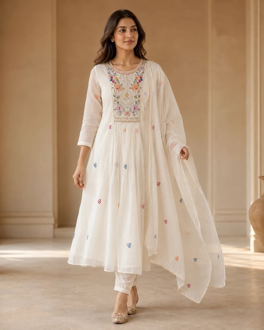 Meera Ivory Anarkali Kurta Set – Full front