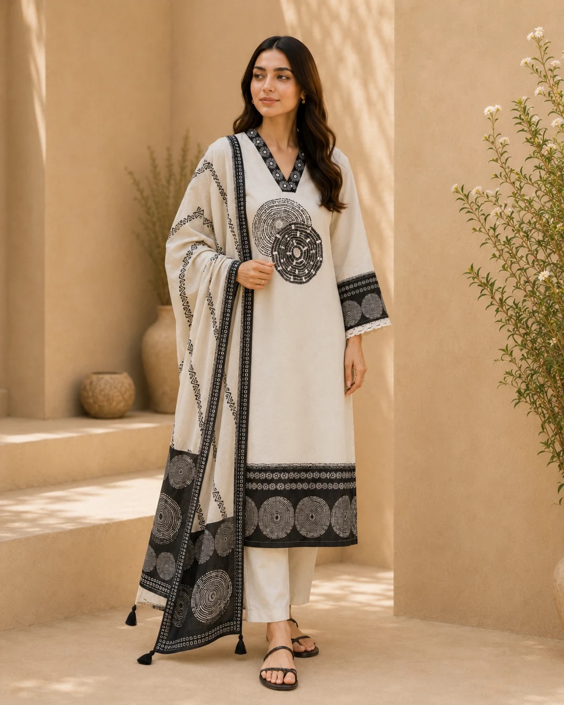 Mandala Ivory Printed Kurta Set – Full front