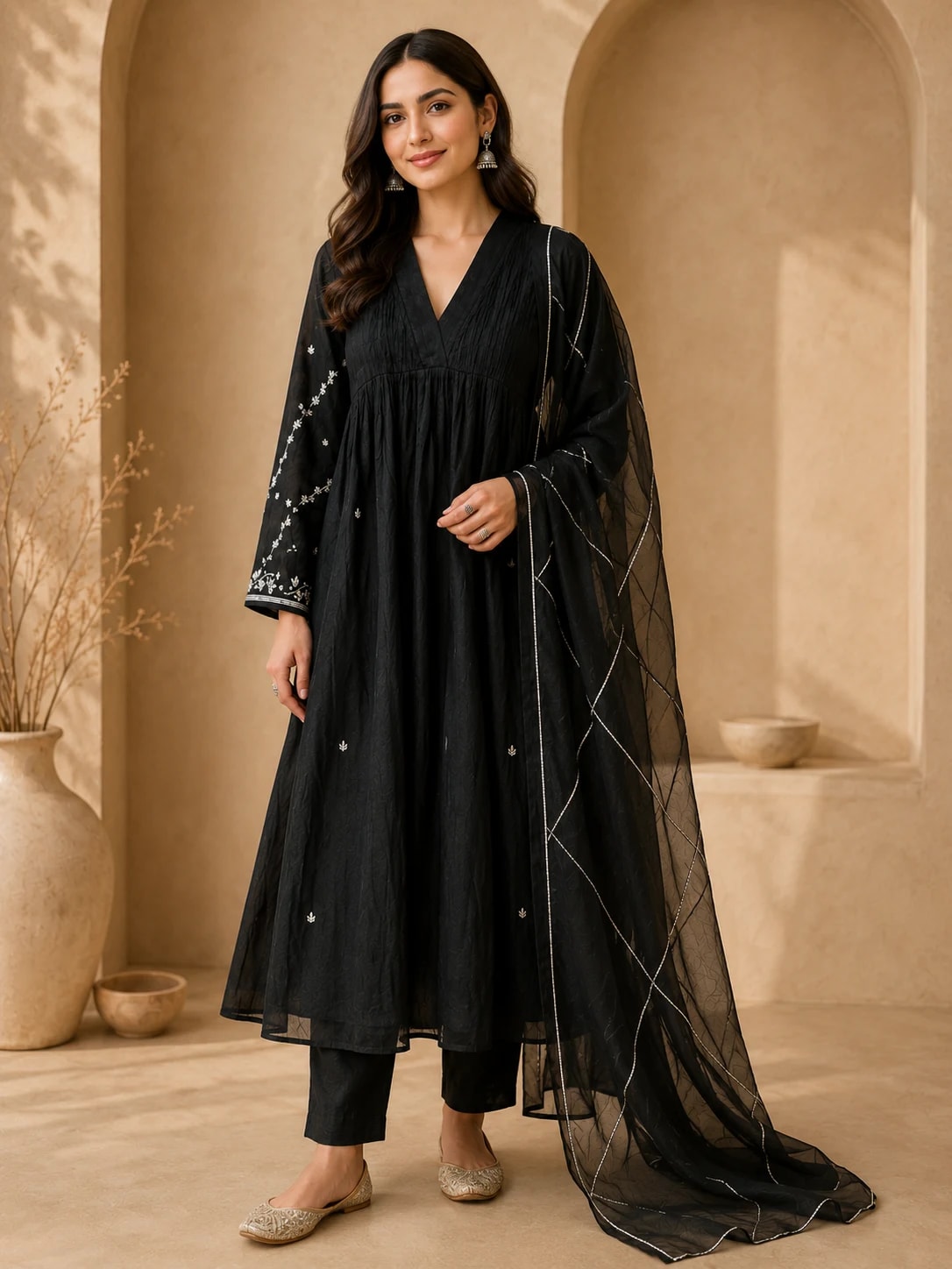 Shyama Black Anarkali Set – Full front