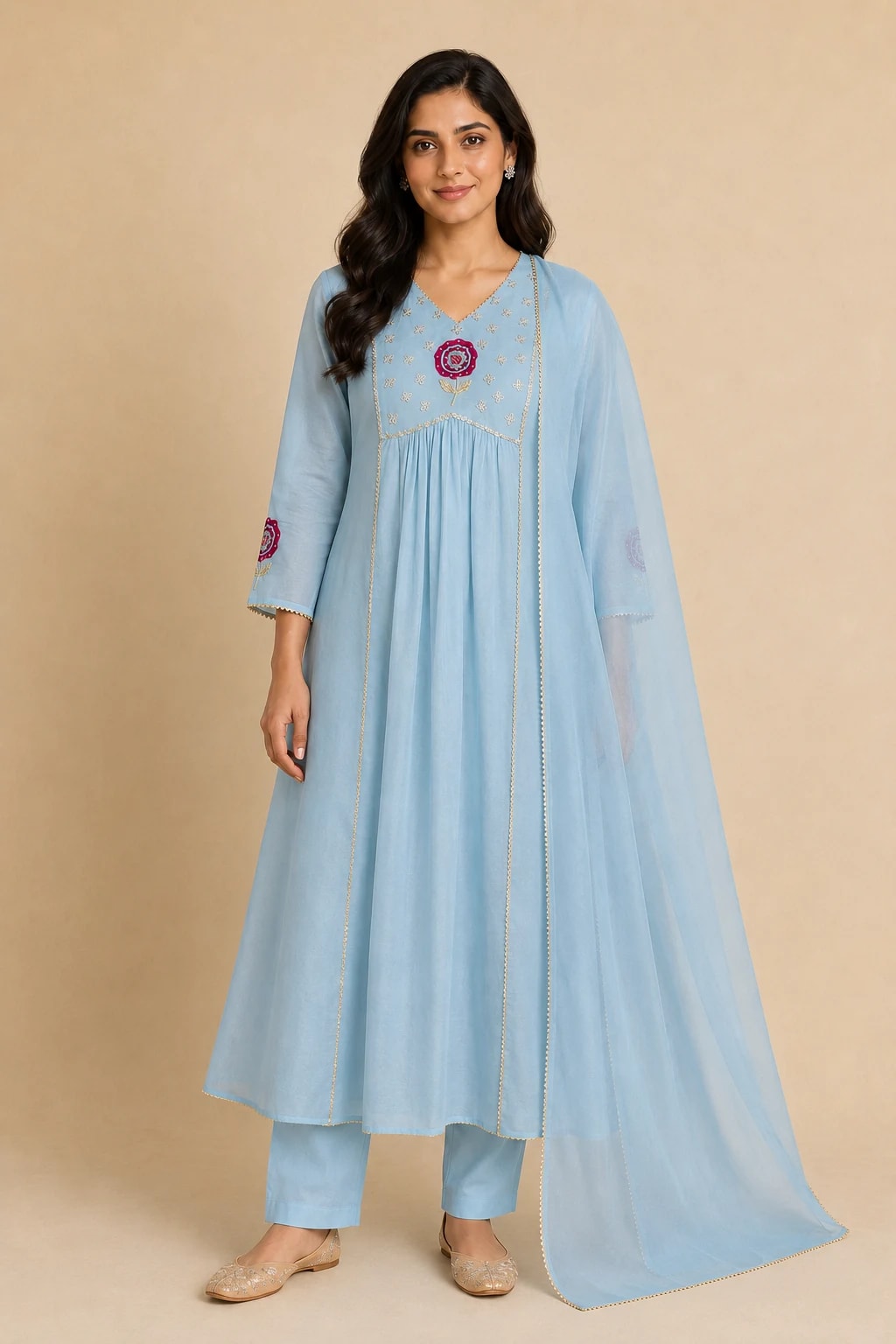 Neerja Sky Blue Embroidered Anarkali Kurta Set – Full front