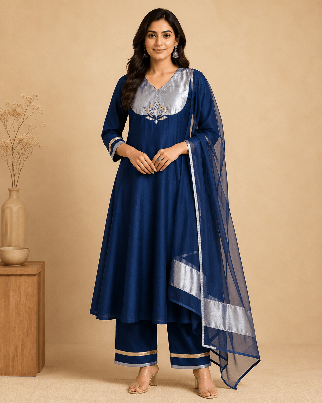 Neelkamal Royal Blue Anarkali Kurta Set – Full front