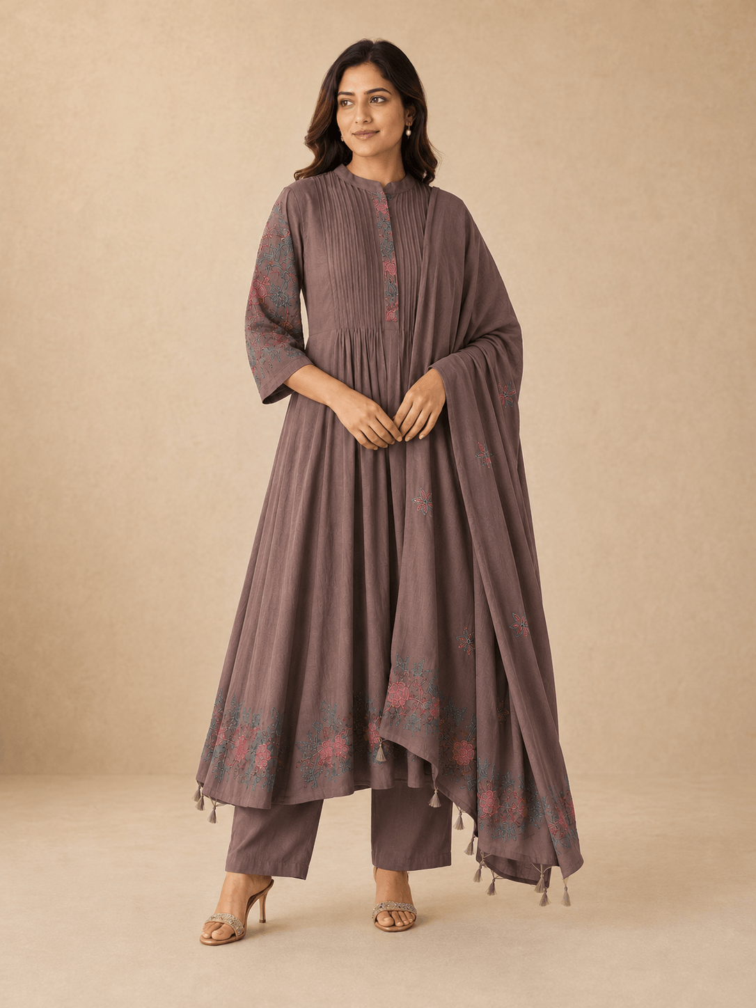Vamika Mauve Embroidered Anarkali Kurta Set – Full front
