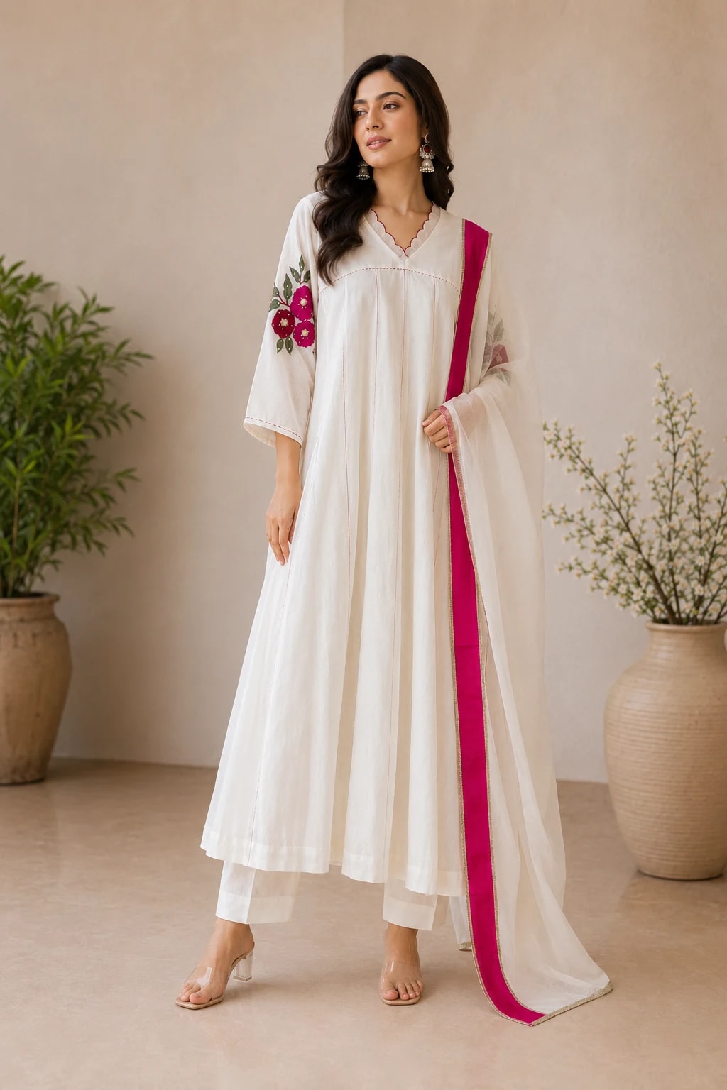 Madhavi Ivory Anarkali Kurta Set – Full front