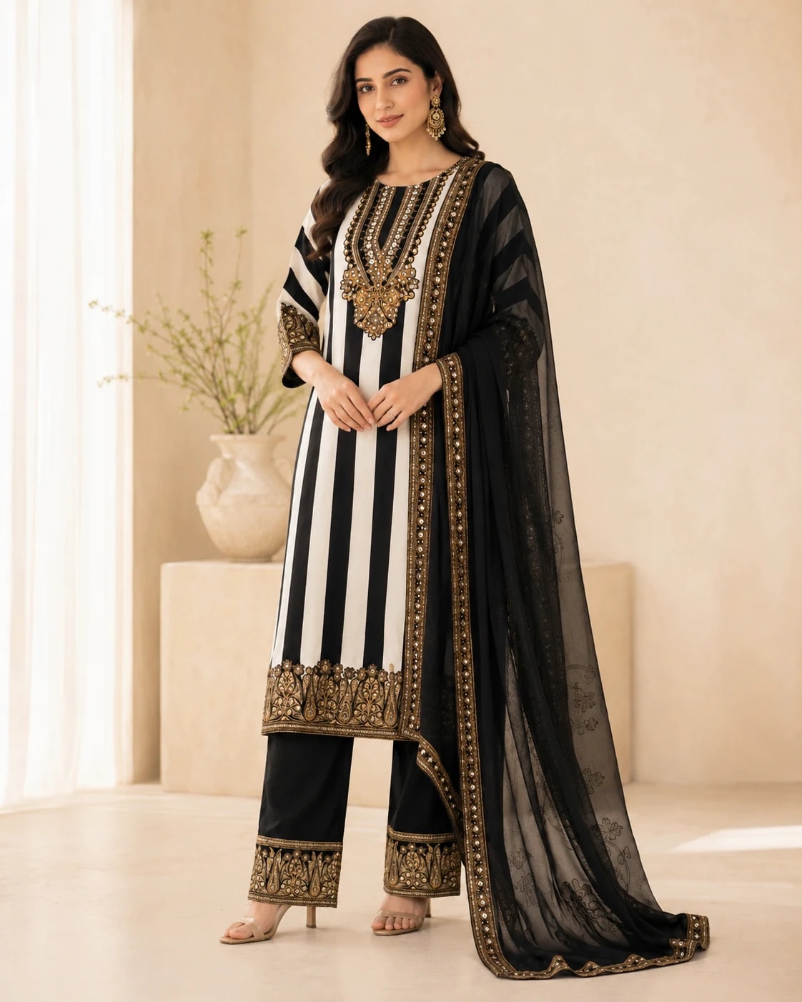 Kashvi Black Striped Kurta Set – Full front