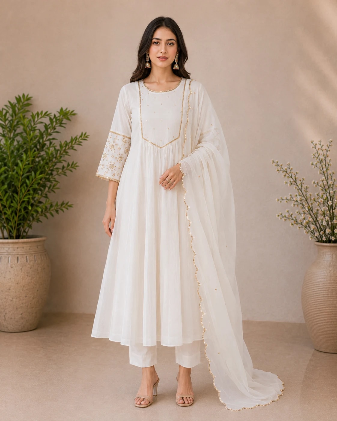 Chandrika Ivory Anarkali Kurta Set – Full front